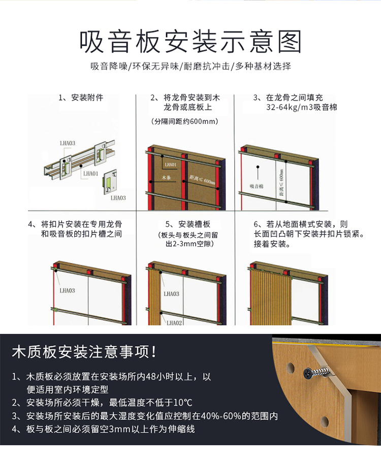阻燃槽木（mù）吸音板安（ān）裝方法